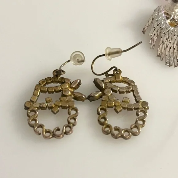 Holiday Christmas Vintage Santa Clause Stocking Gem Rhinestone Earrings - Picture 7 of 16